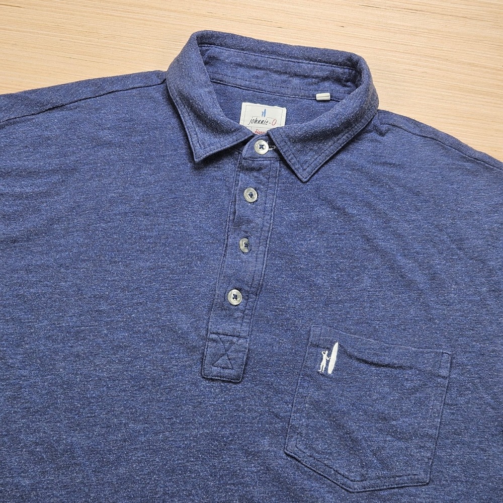 Johnnie-O Hangin Out Polo Shirt Men M Blue Slub Short Sleeve Pocket Casual